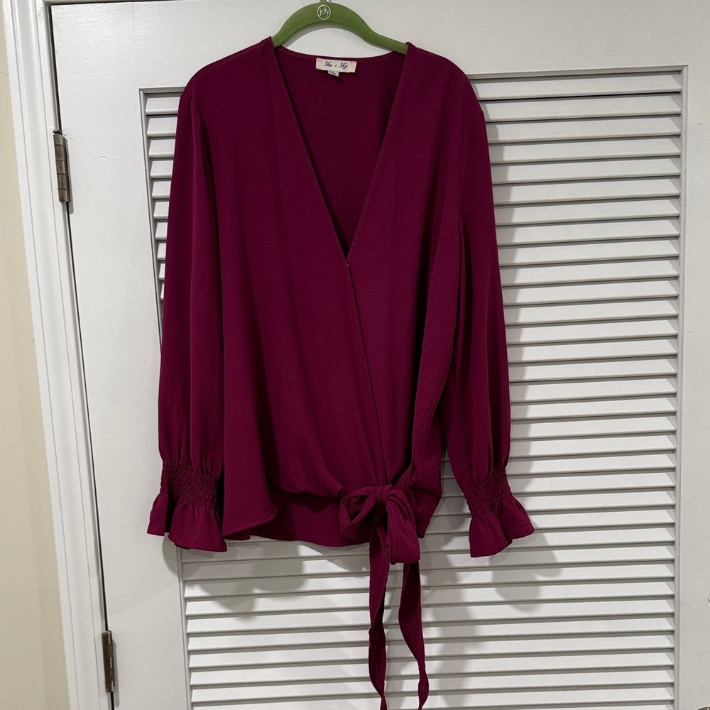 She + Sky Deep Purple Wrap Blouse